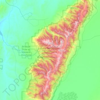 Mapa topográfico Ruby Mountains Wilderness Area, altitude, relevo