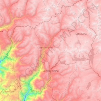 Mapa topográfico Castrovirreyna, altitude, relevo