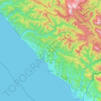 Mapa topográfico Сочи, altitude, relevo