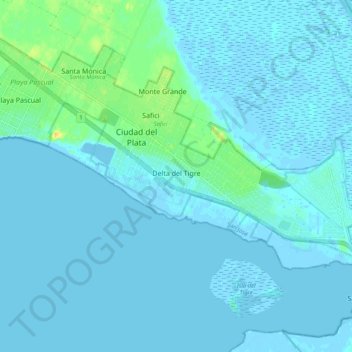 Mapa topográfico Delta del Tigre, altitude, relevo