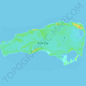 Mapa topográfico Rum Cay, altitude, relevo