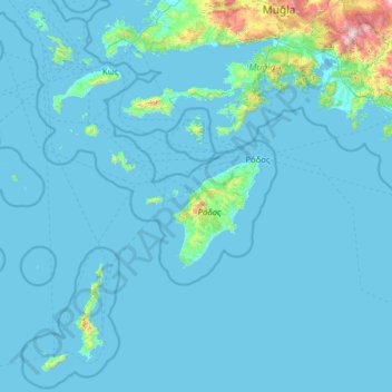 Mapa topográfico Περιφερειακή Ενότητα Ρόδου, altitude, relevo