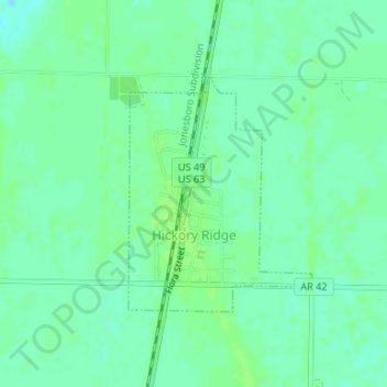 Mapa topográfico Hickory Ridge, altitude, relevo