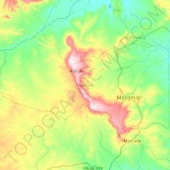 Mapa topográfico Macomia, altitude, relevo