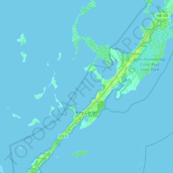 Mapa topográfico Key Largo, altitude, relevo