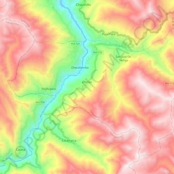 Mapa topográfico Choras, altitude, relevo