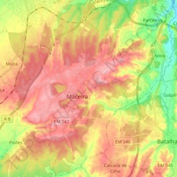 Mapa topográfico Maceira, altitude, relevo