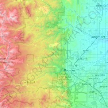Mapa topográfico Boulder County, altitude, relevo