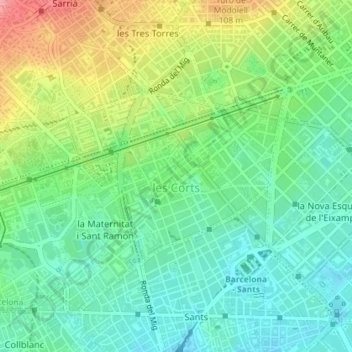 Mapa topográfico les Corts, altitude, relevo