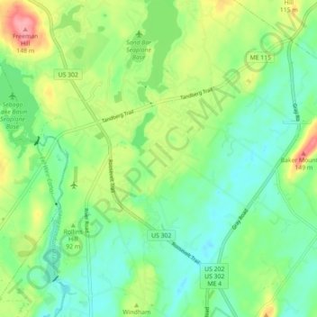 Mapa topográfico North Windham, altitude, relevo