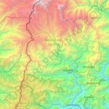 Mapa topográfico West Sikkim District, altitude, relevo