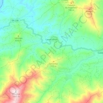 Mapa topográfico Lavacolhos, altitude, relevo