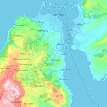 Mapa topográfico Δημοτική Ενότητα Λευκάδος, altitude, relevo