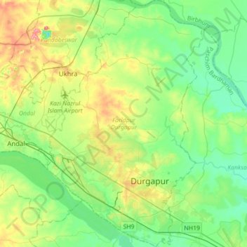 Mapa topográfico Faridpur Durgapur, altitude, relevo