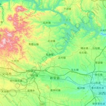Mapa topográfico Xin'an County, altitude, relevo