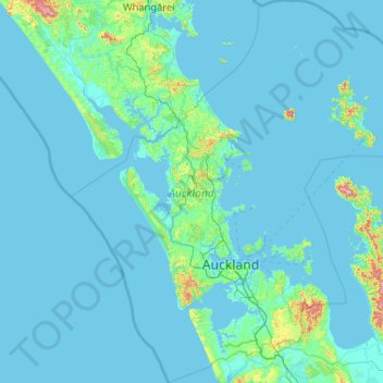 Mapa topográfico Auckland, altitude, relevo