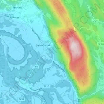 Mapa topográfico Saint-Benoît, altitude, relevo