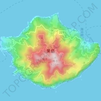 Mapa topográfico 黒島, altitude, relevo