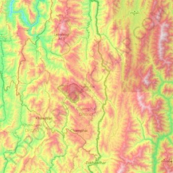 Mapa topográfico Champhai, altitude, relevo