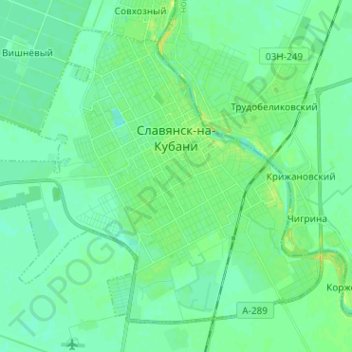 Mapa topográfico Славянское городское поселение, altitude, relevo