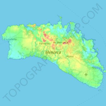 Mapa topográfico Islas Baleares, altitude, relevo