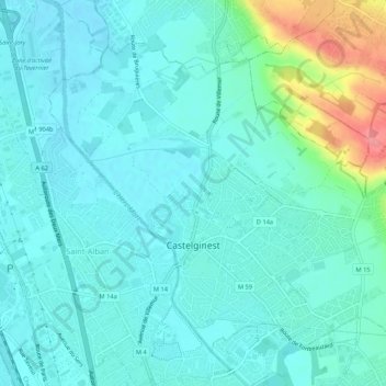 Mapa topográfico Castelginest, altitude, relevo