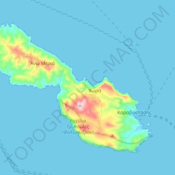 Mapa topográfico Folegandros, altitude, relevo