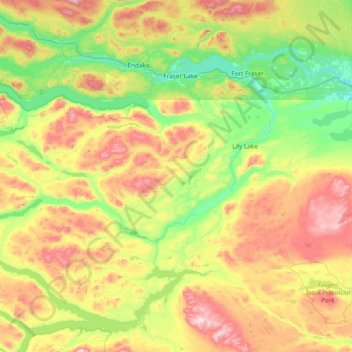 Mapa topográfico Area D (Endako/Fort Fraser), altitude, relevo
