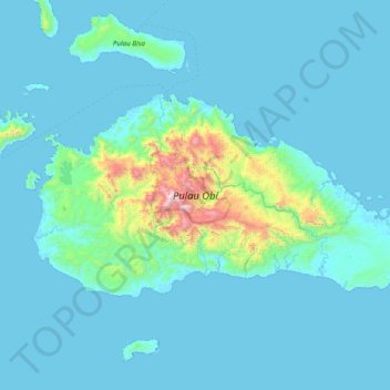 Mapa topográfico Isla de Obira, altitude, relevo