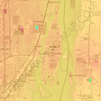 Mapa topográfico Grosse Ile Township, altitude, relevo