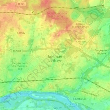 Mapa topográfico Saint-Jean-de-Braye, altitude, relevo