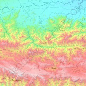 Mapa topográfico Puncak, altitude, relevo