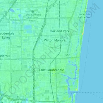 Mapa topográfico Fort Lauderdale, altitude, relevo