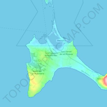 Mapa topográfico Formentera, altitude, relevo