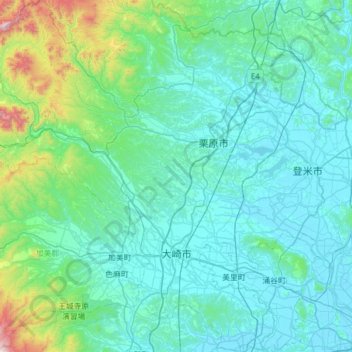 Mapa topográfico 大崎市, altitude, relevo