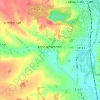 Mapa topográfico Little Blakenham, altitude, relevo