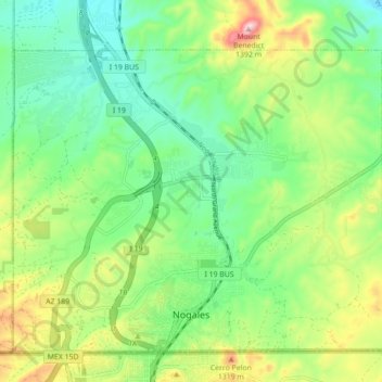 Mapa topográfico Nogales, altitude, relevo