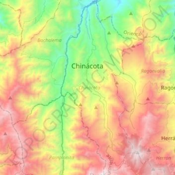 Mapa topográfico Chinácota, altitude, relevo