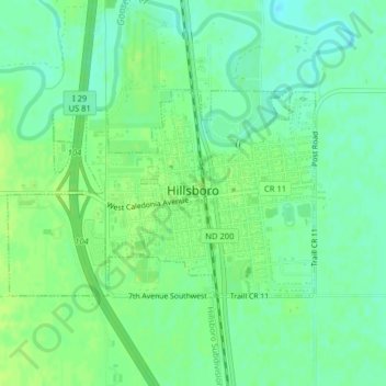 Mapa topográfico Hillsboro, altitude, relevo