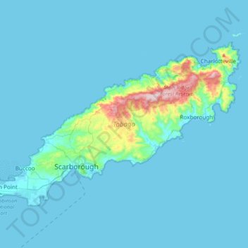 Mapa topográfico Tobago, altitude, relevo