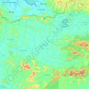 Mapa topográfico Sintang, altitude, relevo