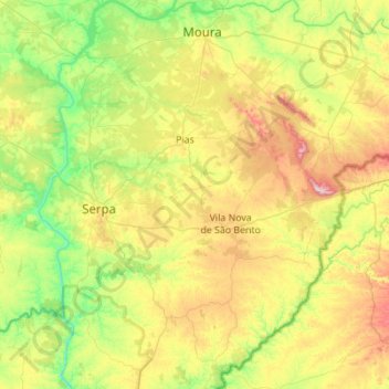 Mapa topográfico Serpa, altitude, relevo