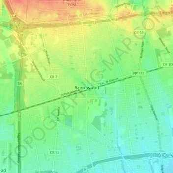 Mapa topográfico Brentwood, altitude, relevo