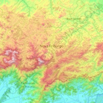 Mapa topográfico Nova Friburgo, altitude, relevo