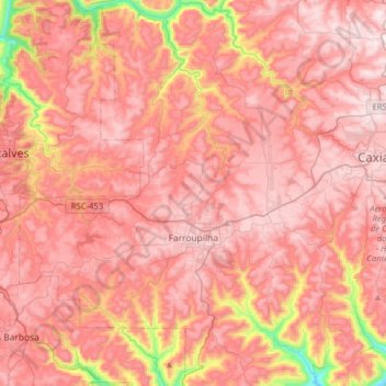 Mapa topográfico Farroupilha, altitude, relevo