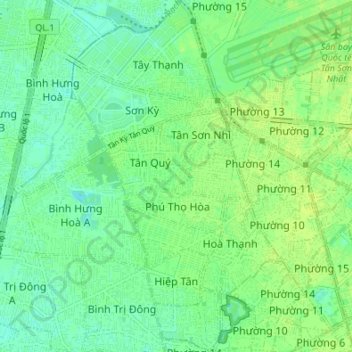 Mapa topográfico Tan Phu District, altitude, relevo