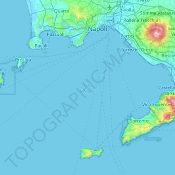 Mapa topográfico Baie de Naples, altitude, relevo