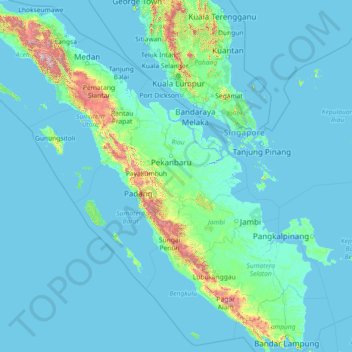 Mapa topográfico Sumatra, altitude, relevo