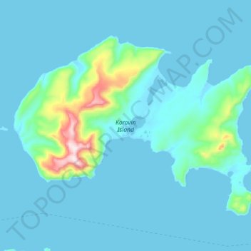 Mapa topográfico Korovin Island, altitude, relevo
