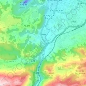 Mapa topográfico Cartes, altitude, relevo